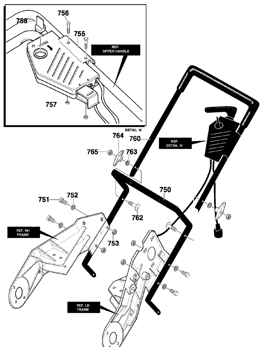 Handle Assembly Diagram and Parts List for 620000X30NC 2004 Briggs and Stratton Snow Blower